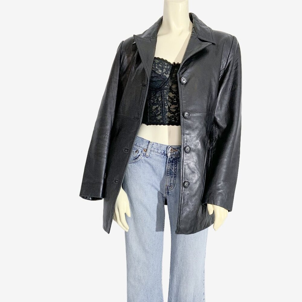 Vintage Black Leather Blazer Coat by DANIER / Made in Canada / size Small - Picture 10 of 11